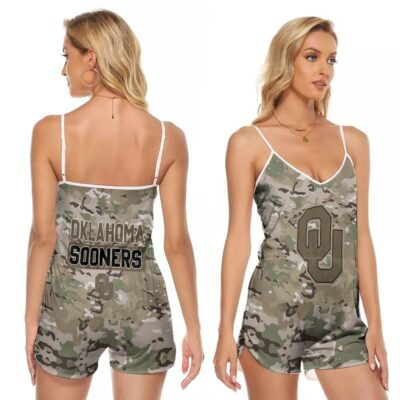 Oklahoma sooners camo pattern us flag 3d designed for Oklahoma sooners fan V-neck Romper Jumpsuit RJ01166