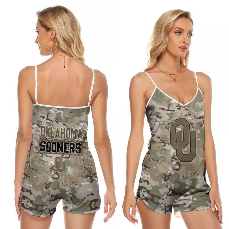 Oklahoma sooners camo pattern us flag 3d designed for Oklahoma sooners fan V-neck Romper Jumpsuit RJ01166