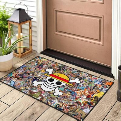 One Piece Anime Door Mat Full Characters Background Big Skull Pirate Symbol Door Mat Welcome Mat 2