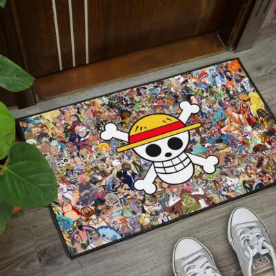 One Piece Anime Door Mat Full Characters Background Big Skull Pirate Symbol Door Mat Welcome Mat 3