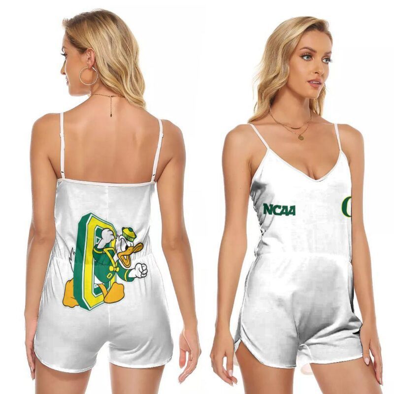 Oregon Ducks Ncaa Classic White With Mascot Logo Gift For Oregon Ducks Fans V-neck Romper Jumpsuit RJ01467