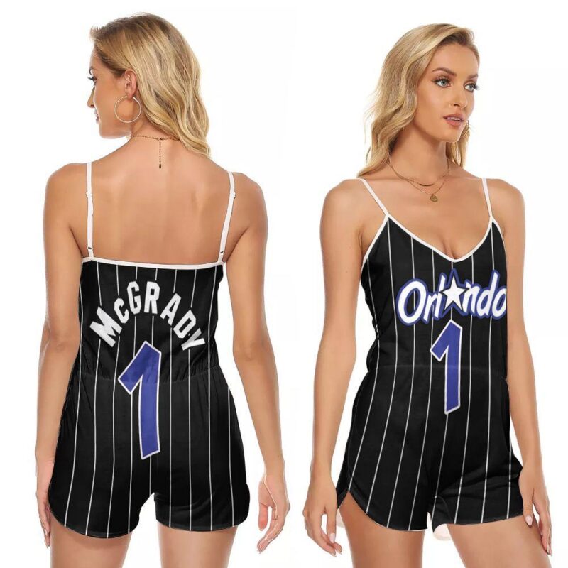 Orlando Magic Tracy Mcgrady 1 NBA Basketball Team Hardwood Classics Jersey Black 2019 Gift For Magic Fans V-neck Romper Jumpsuit RJ00847