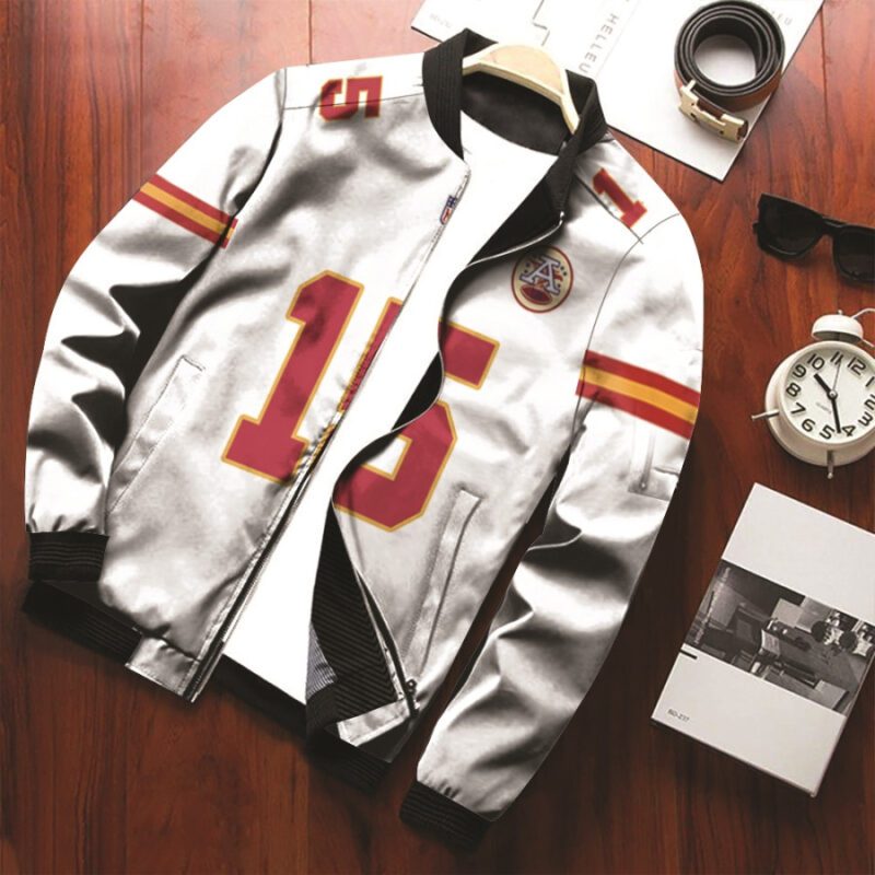 Patrick Mahomes 15 Kansas City Chiefs Player Game White Jersey Style Gift for Chiefs Fans Bomber Jacket BJ00570