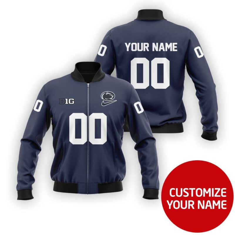 Penn State Nittany Lions Ncaa Sport Team Blue Personalized Number Name Jersey Style Gift For Nittany Lions Fans Bomber Jacket BJ03641