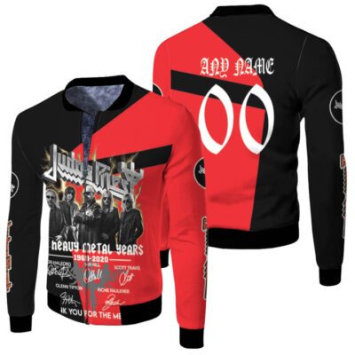 Personalized #00 Judas Priest 50 Heavy Metal Years 1969 2020 Member Band Signed Thank You For The Memories gift for Judas Priest fans Fleece Bomber Jacket