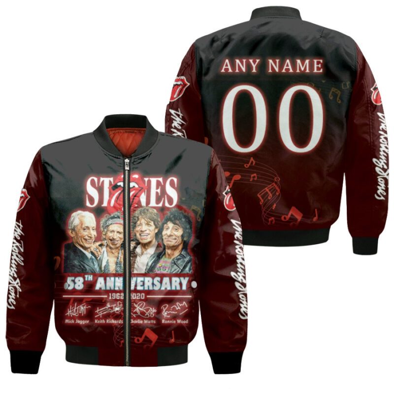 Personalized #00 The Rolling Stones 58th Anniversary 1962 2020 Member Band Signed Song Lyrics gift for Rolling Stones fans Bomber Jacket BJ00601