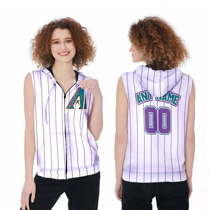 Personalized Any Name Arizona Diamondbacks 00 2020 Mlb White Purple stripe Jersey inspired Style Zip Sleeveless Hoodie ZSH1887