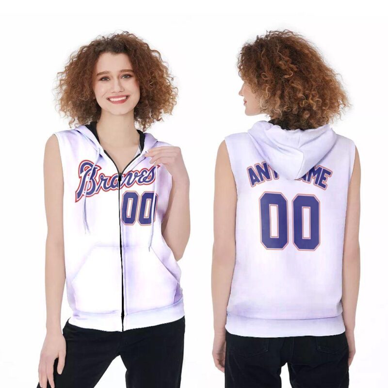 Personalized Atlanta Braves Any Name 00 2020 MLB White And Blue Jersey Inspired Style Zip Sleeveless Hoodie ZSH1526