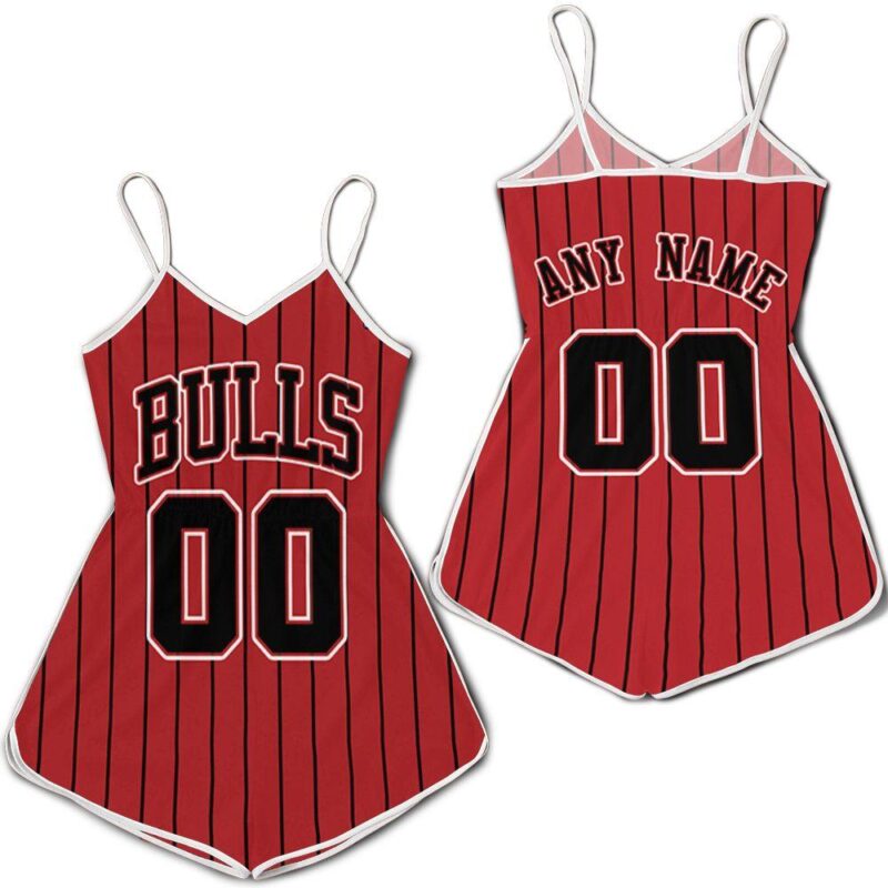 Personalized Chicago Bulls Throwback Red Black Stripe Jersey Inspired Style Romper RJ01711