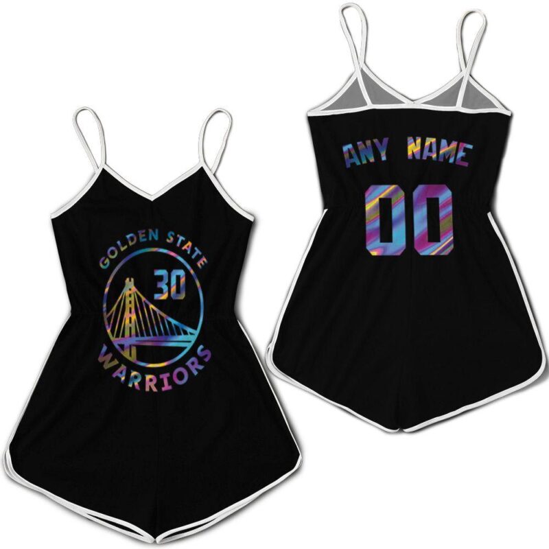 Personalized Golden State Warriors Anyname 00 Iridescent Black Jersey Inspired Style Gift For Golden State Warriors Fans Romper Jumpsuit RJ05532