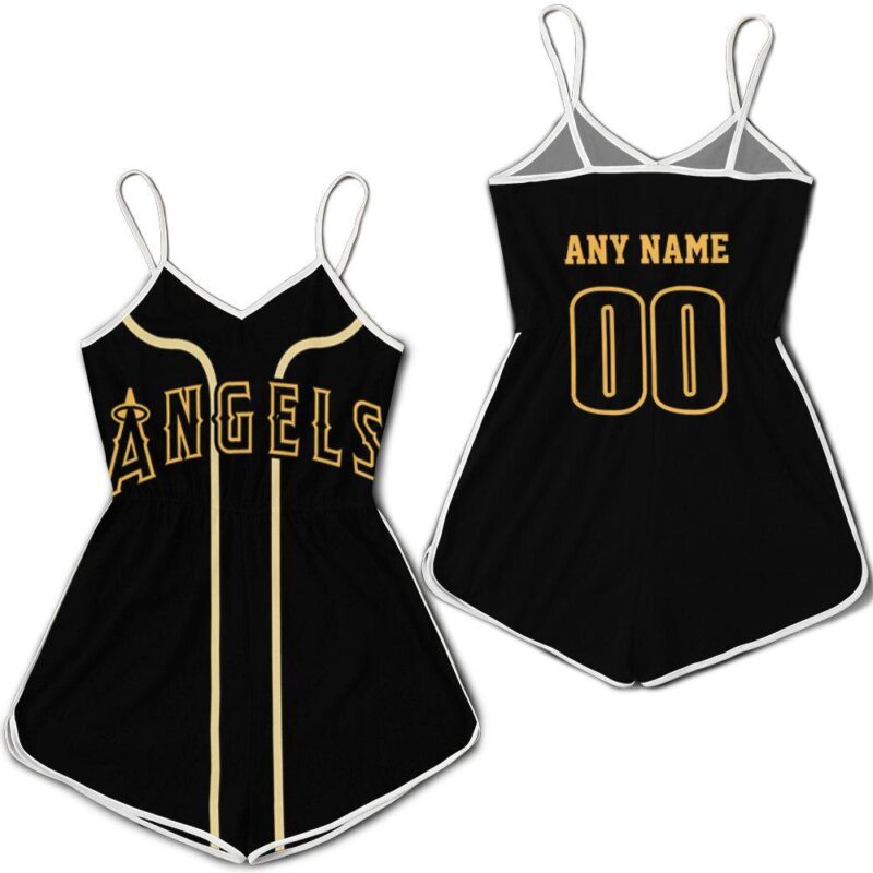 Personalized Los Angeles Angels 00 Anyname 2020 Mlb Golden Black Jersey Inspired Style Gift For Los Angeles Angels Fans Romper Jumpsuit RJ05555