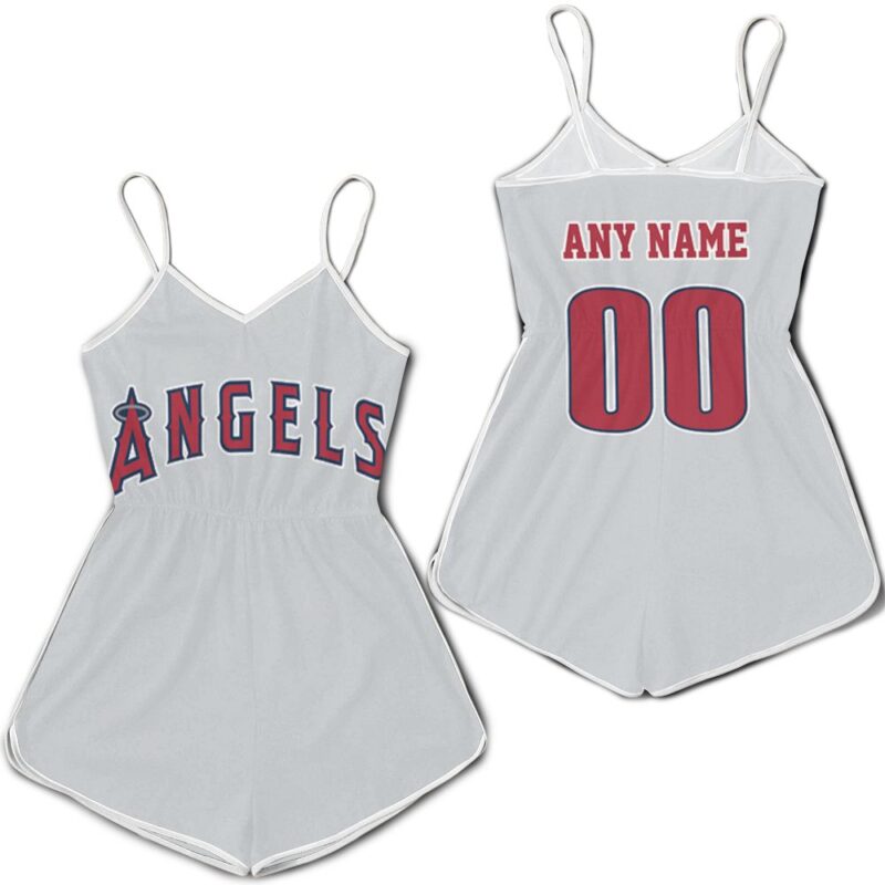 Personalized Los Angeles Angels 00 Anyname 2020 Players Grey Jersey Inspired Style Gift For Los Angeles Angels Fans Romper Jumpsuit RJ01624