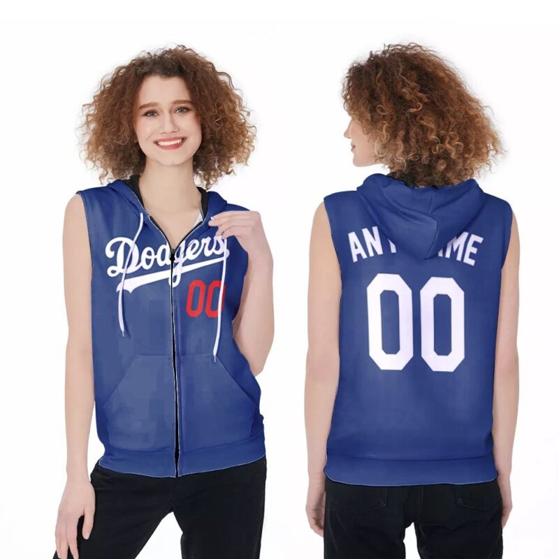 Personalized Los Angeles Dodgers Any Name 00 Mlb 2020 Team Blue Jersey Inspired Style Zip Sleeveless Hoodie ZSH1880