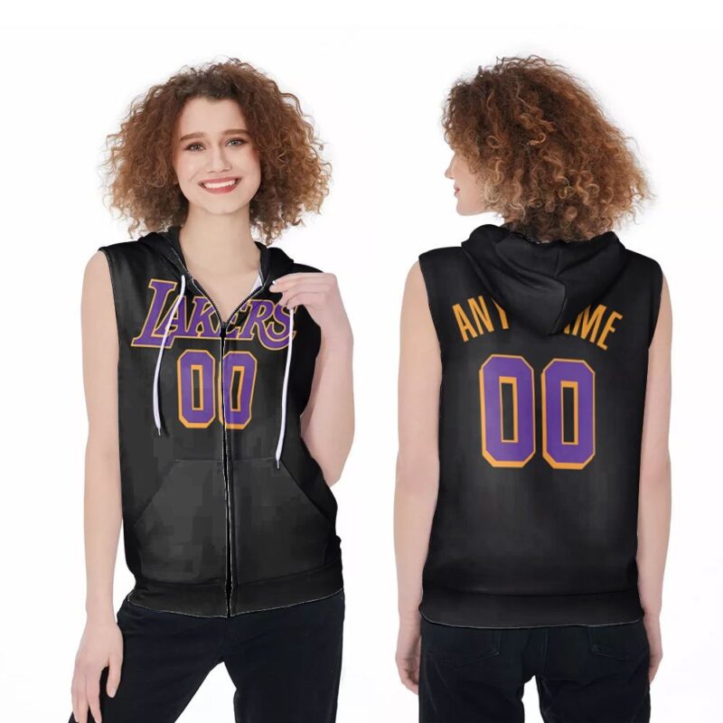 Personalized Los Angeles Lakers Any Name 2020-21 Earned Edition Black Jersey Inspired Style Zip Sleeveless Hoodie ZSH1949