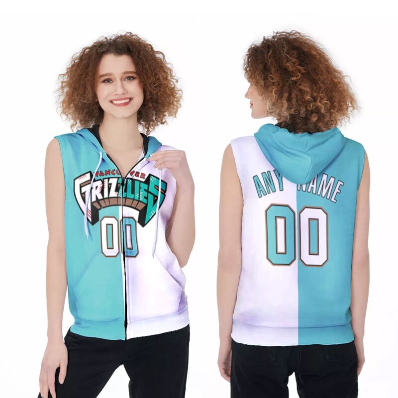 Personalized Memphis Grizzlies Any Name 2020 City Edition Split White Teal Jersey Inspired Jersey Zip Sleeveless Hoodie ZSH1815