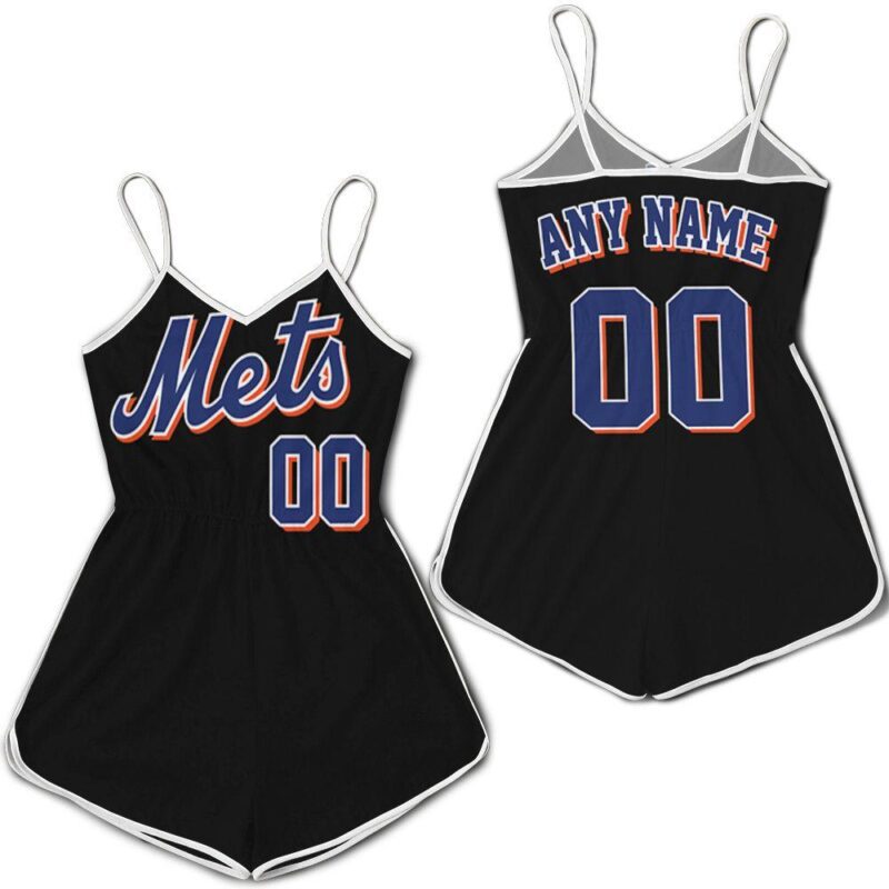 Personalized New York Mets 00 Anyname Cooperstown Collection Black Jersey Inspired Style Gift For New York Mets Fans Romper Jumpsuit RJ05554