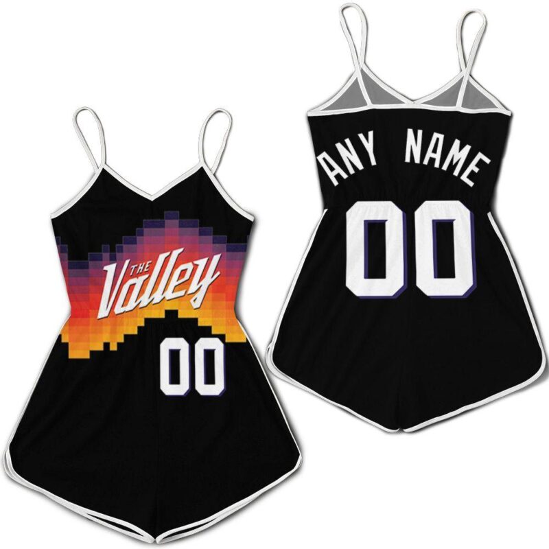 Personalized Phoenix Suns 00 Anyname 2020 Black City Edition The Valley Jersey Inspired Style Gift For Phoenix Suns Fans Romper Jumpsuit RJ05548