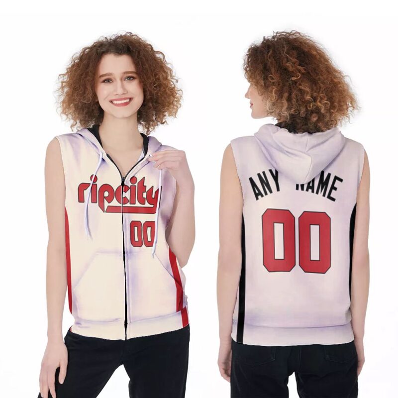 Personalized Portland Trail Blazers 00 Anyname 2020 Nba White Rip City Jersey Inspired Style For Fans Zip Sleeveless Hoodie ZSH0651