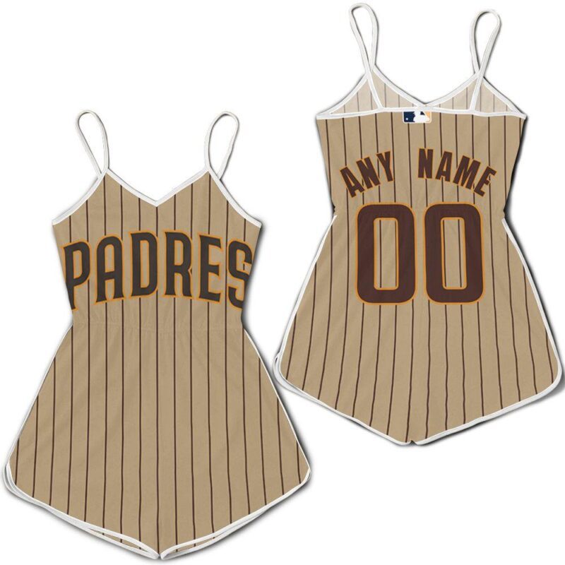 Personalized San Diego Padres 00 Anyname Mlb 2020 Light Brown Stripe Jersey Inspired Style Gift For San Diego Padres Fans Romper Jumpsuit RJ05547