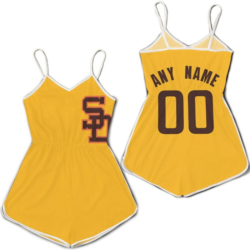 Personalized San Diego Padres 1982 Cooperstown Collection Golden Jersey Inspired Style Gift For San Diego Padres Fans Romper Jumpsuit RJ01632