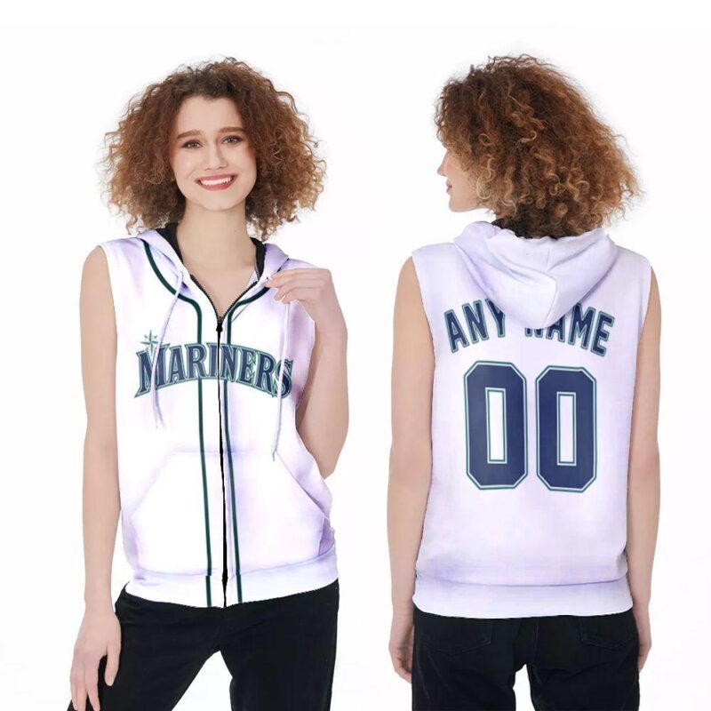 Personalized Seattle Mariners 00 Anyname Majestic Alternative White Jersey Inspired Style Gift For Seattle Mariners Fans Zip Sleeveless Hoodie ZSH0686