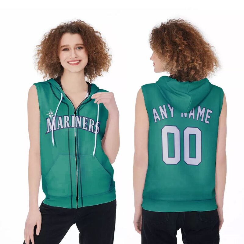 Personalized Seattle Mariners 00 Anyname Majestic Northwest Green Jersey Inspired Style Gift For Seattle Mariners Fans Zip Sleeveless Hoodie ZSH0782