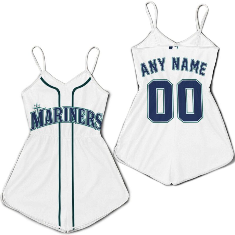 Personalized Seattle Mariners 00 Anyname Majestic White Jersey Inspired Style Gift For Seattle Mariners Fans Romper Jumpsuit RJ01641