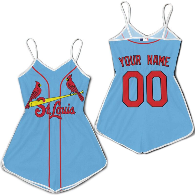 Personalized St Louis Cardinals Your Name 00 Light Blue 2020 Jersey Inspired Style Romper RJ01829