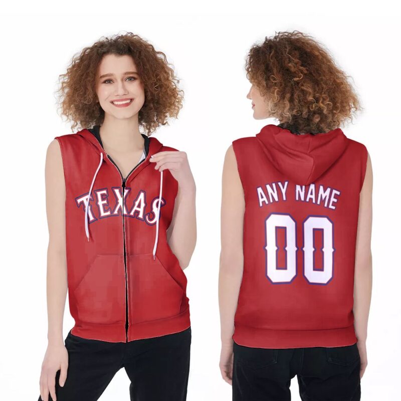 Personalized Texas Rangers 00 Any Name 2020 MLB Team Alternative Red Jersey Inspired Style Zip Sleeveless Hoodie ZSH1485