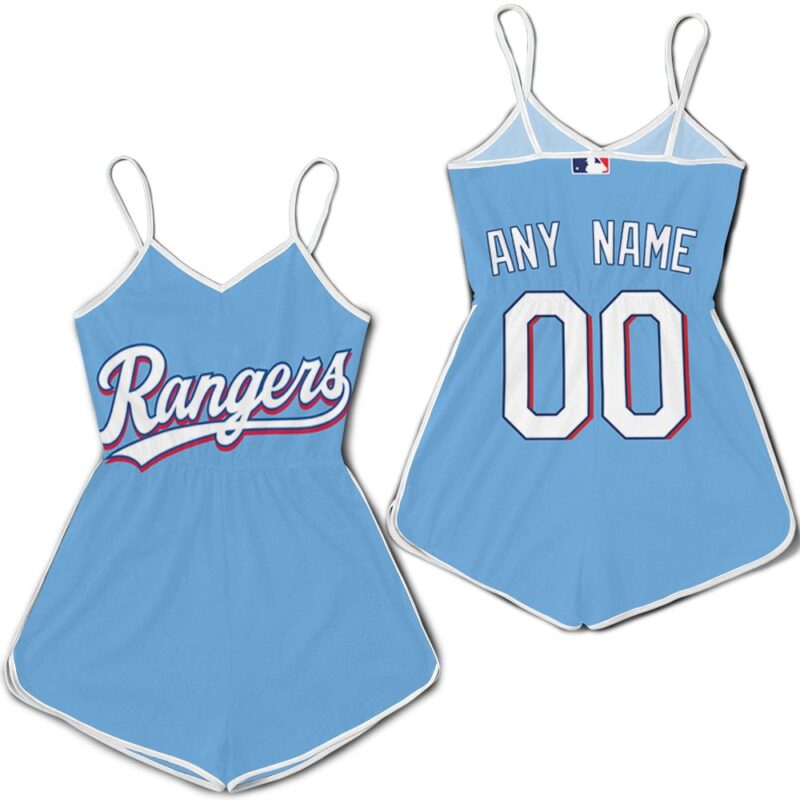 Personalized Texas Rangers 00 Any Name 2020 MLB Team Light Blue Jersey Inspired Style Romper RJ01811