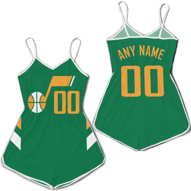 Personalized Utah Jazz 00 Anyname 2020-21 Earned Edition Green Jersey Inspired Style Gift For Utah Jazz Fans Romper Jumpsuit RJ01644