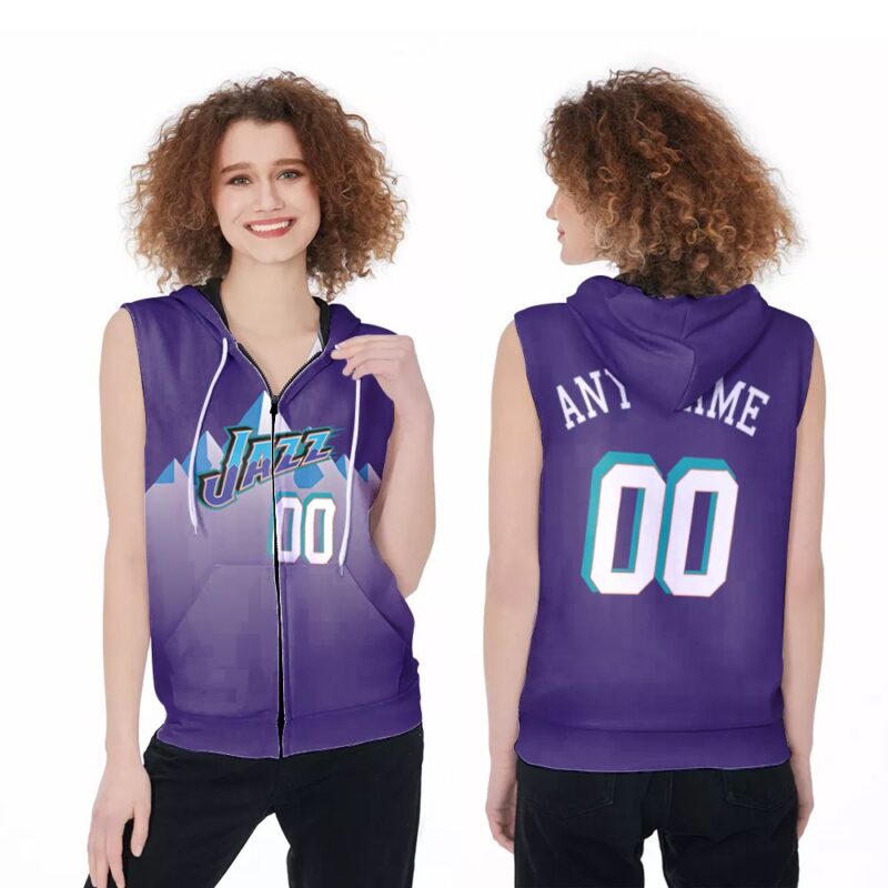 Personalized Utah Jazz Hardwood Classics Purple Jersey Inspired Style Gift For Utah Jazz Fans Zip Sleeveless Hoodie ZSH0513