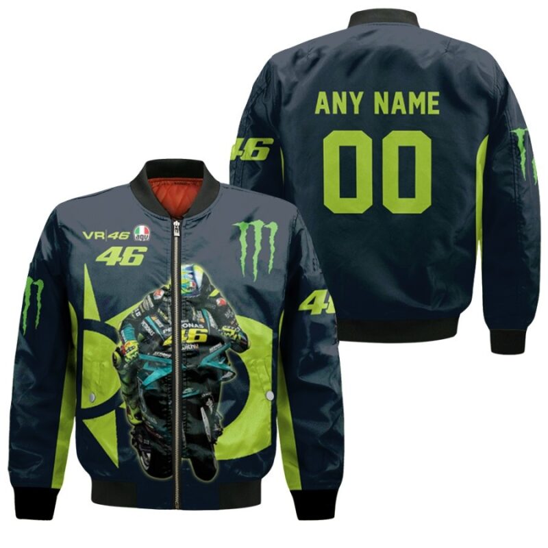 Petronas Spring Valentino Rossi 46 Moto Speeds Racing Team 3D Designed Gift With Custom Name Number for Valentino Rossi fans Bomber Jacket BJ03517