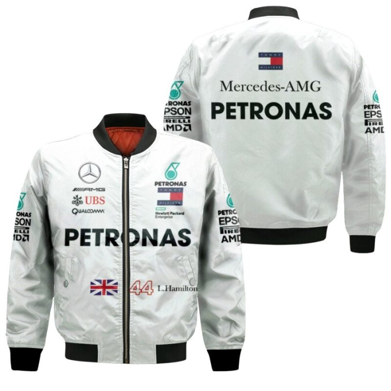 Petronas UBS Mercedes-AMG Lewis Hamilton 44 Racing Motorsport Black Gift For Hamilton Fans Bomber Jacket BJ04087