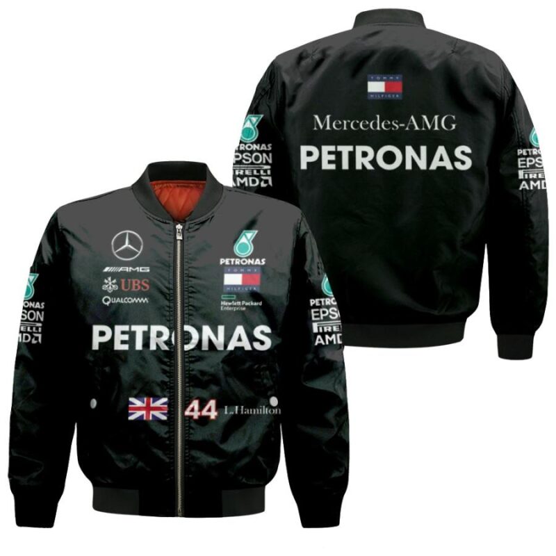 Petronas UBS Mercedes-AMG Lewis Hamilton 44 Racing Motorsport White Gift For Hamilton Fans Bomber Jacket BJ04073