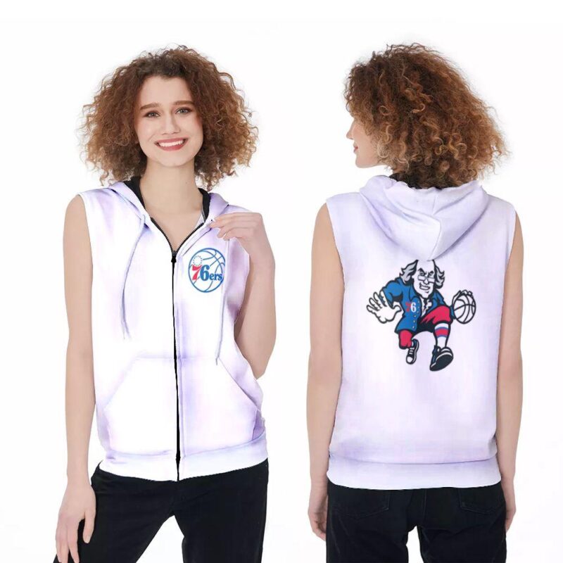 Philadelphia 76Ers Basketball Classic Mascot Logo Gift For 76Ers Fans White Zip Sleeveless Hoodie ZSH1509