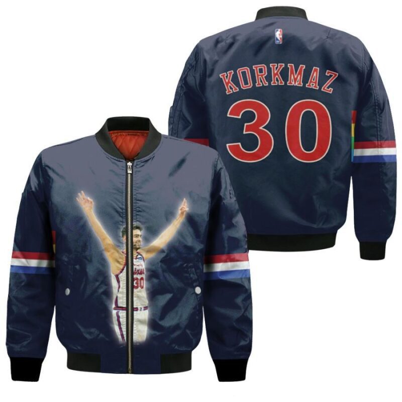 Philadelphia 76ers Furkan Korkmaz 30 NBA Legendary Captain Navy Gift For 76ers Fans Bomber Jacket BJ00439