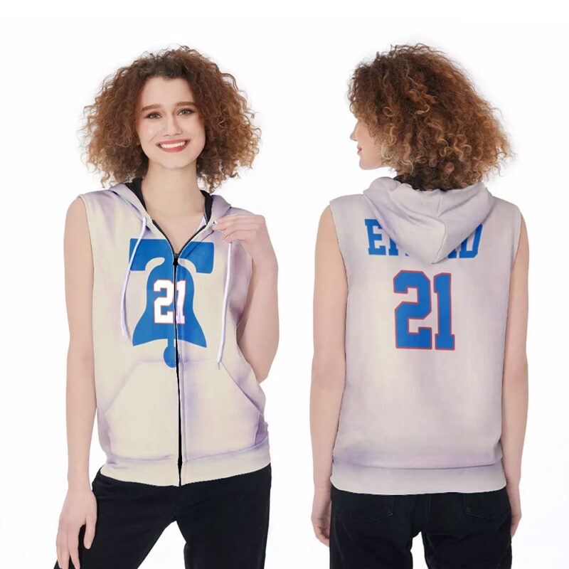 Philadelphia 76ers Joel Embiid 21 Great Player Earned Edition Cream NBA 3D Gift For 76ers Fans Embiid Lovers Zip Sleeveless Hoodie ZSH1043