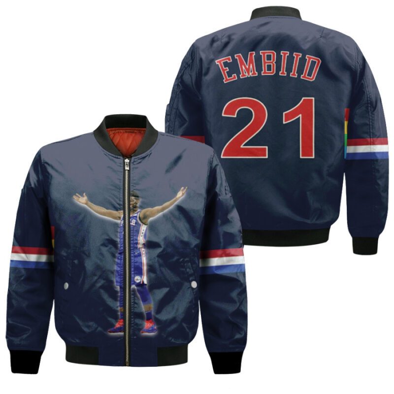 Philadelphia 76ers Joel Embiid 21 NBA Best Player Basketball Team Navy Gift For 76ers Fans Bomber Jacket BJ00438