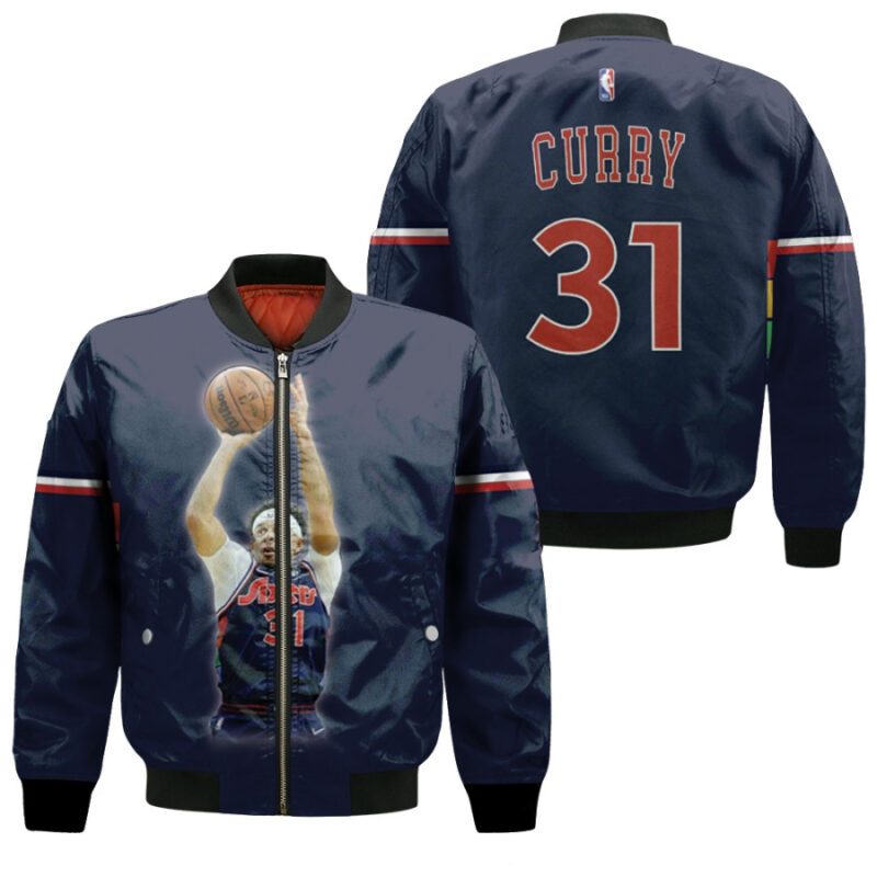 Philadelphia 76ers Seth Curry 31 NBA Team 2021-2022 City Edition Navy Jersey Gift For 76Ers Fans Curry Fans Bomber Jacket BJ00179