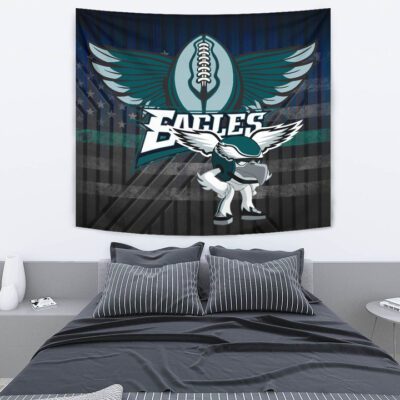 Philadelphia Eagles American Football Team Tapestry Funny Eagle Wearing Helmet Rugby Ball With Wings Tapestry Wall Hanging 2
