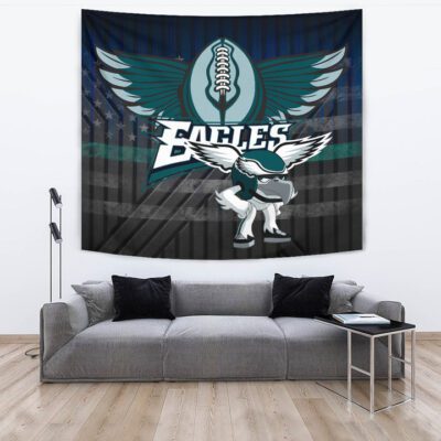 Philadelphia Eagles American Football Team Tapestry Funny Eagle Wearing Helmet Rugby Ball With Wings Tapestry Wall Hanging 3