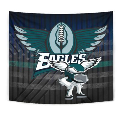 Philadelphia Eagles American Football Team Tapestry Funny Eagle Wearing Helmet Rugby Ball With Wings Tapestry Wall Hanging