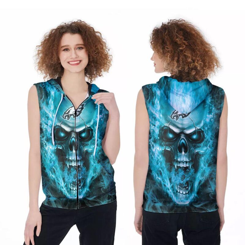 Philadelphia Eagles Blue Vapor Skull 3d designed for Philadelphia Eagles fan Zip Sleeveless Hoodie ZSH1508