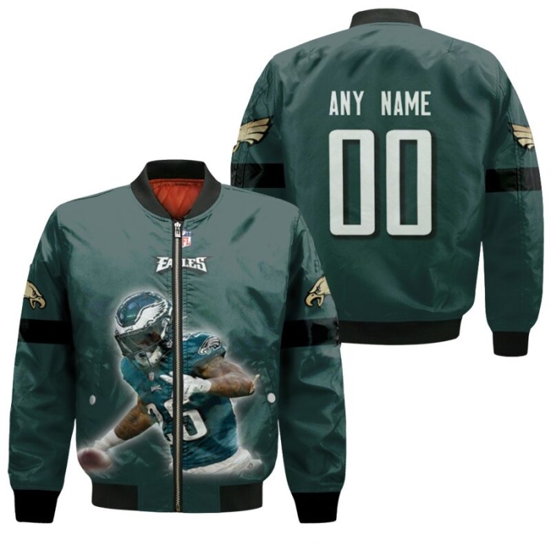 Philadelphia Eagles Miles Sanders 26 Green Jersey Style Gift With Custom Number Name For Ealges Fans Bomber Jacket BJ00187