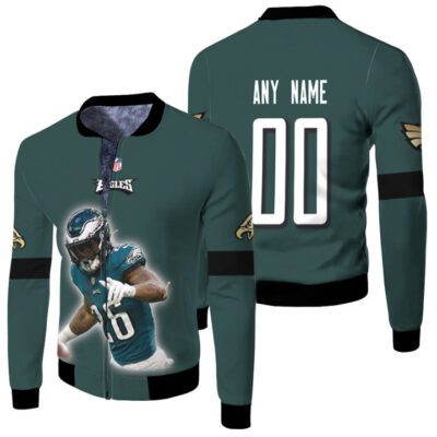 Philadelphia Eagles Miles Sanders 26 Green Jersey Style Gift With Custom Number Name For Ealges Fans Fleece Bomber Jacket