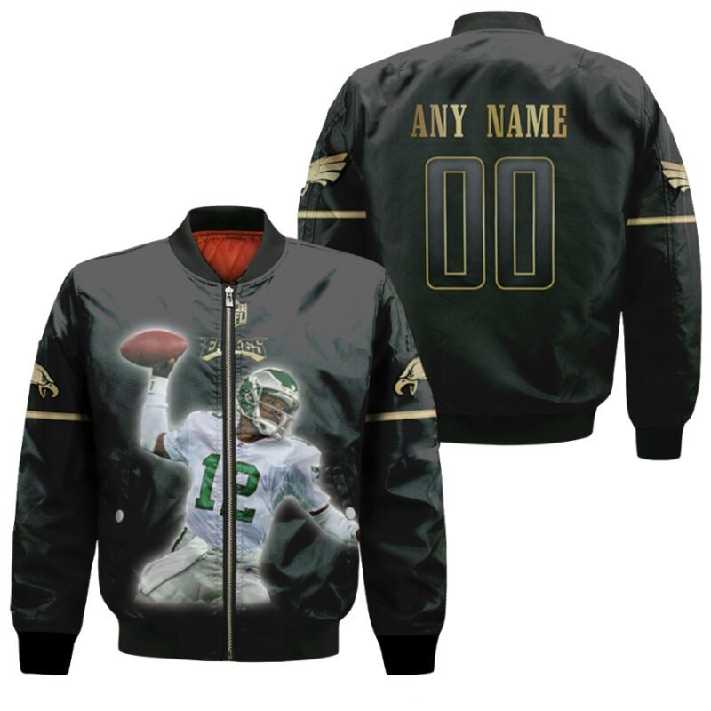 Philadelphia Eagles Randall Cunningham 12 NFL Team Black Jersey Style Gift With Custom Number Name For Eagles Fans Bomber Jacket BJ00143