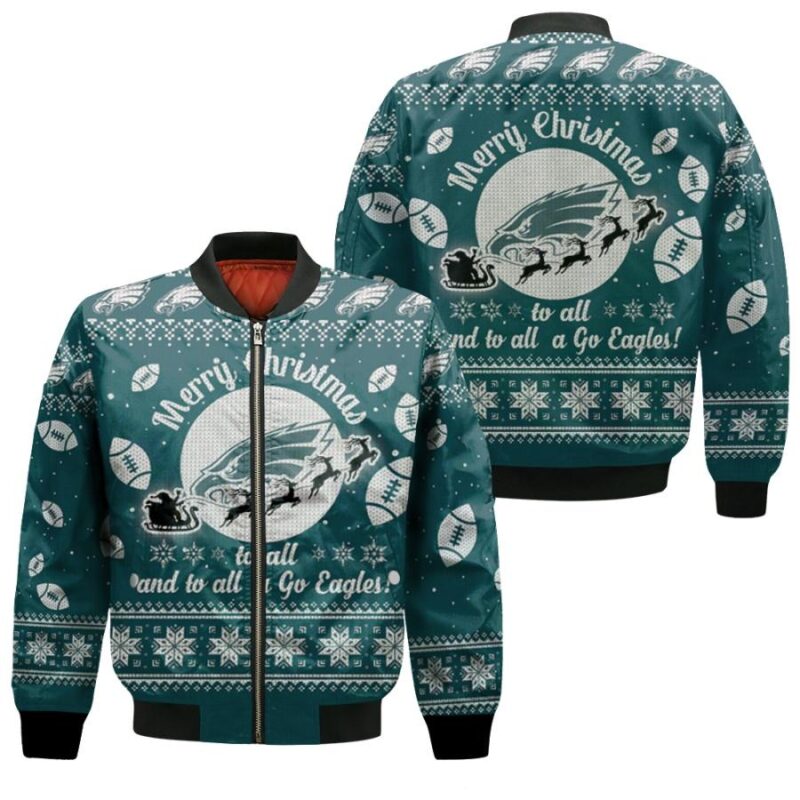 Philadelphia Eagles To All And To All A Go Eagles Ugly Christmas Festive Gift For Philadelphia Eagles Fans Bomber Jacket BJ01010