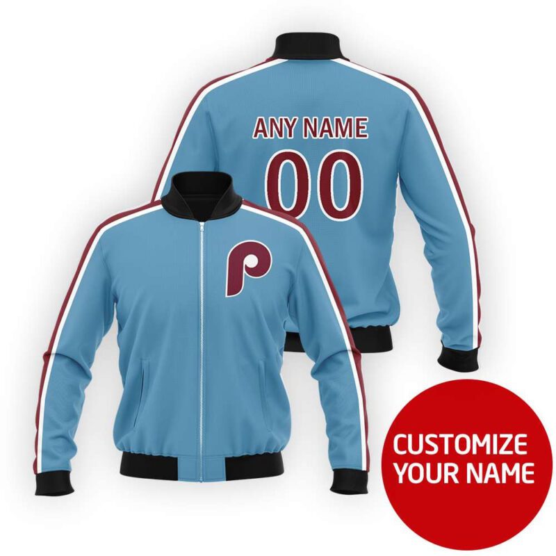 Philadelphia Phillies #00 Personalized Blue Jersey Style Gift With Custom Number Name For Phillies Fans Bomber Jacket BJ03637