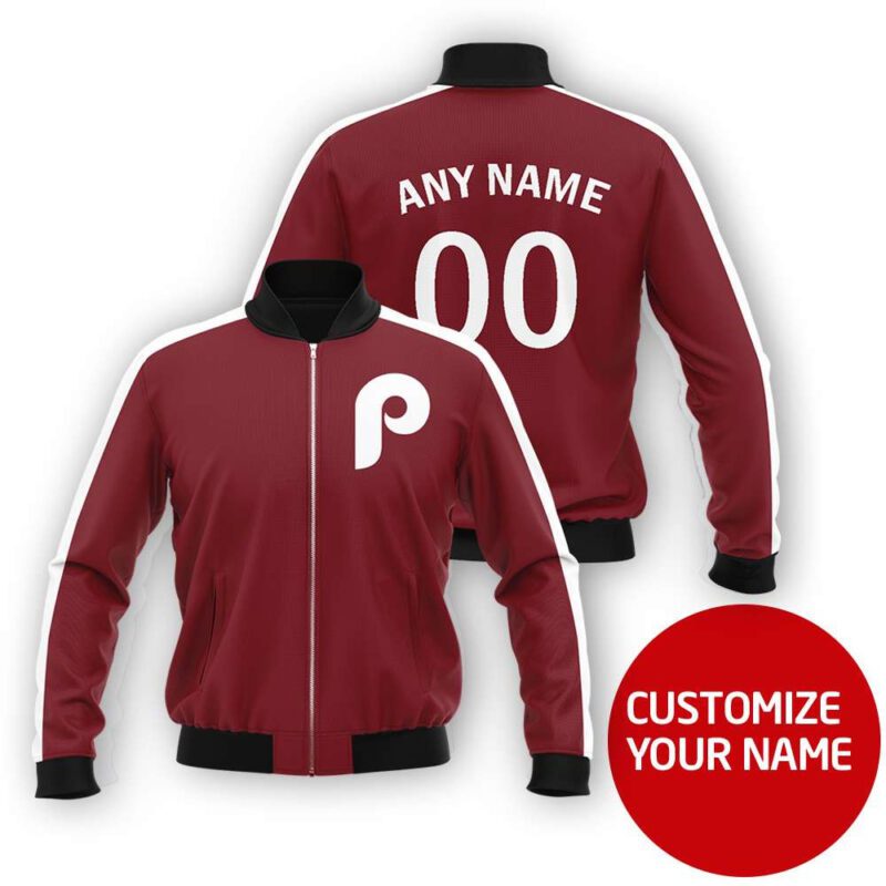 Philadelphia Phillies #00 Personalized Red Jersey Style Gift With Custom Number Name For Phillies Fans Bomber Jacket BJ03586